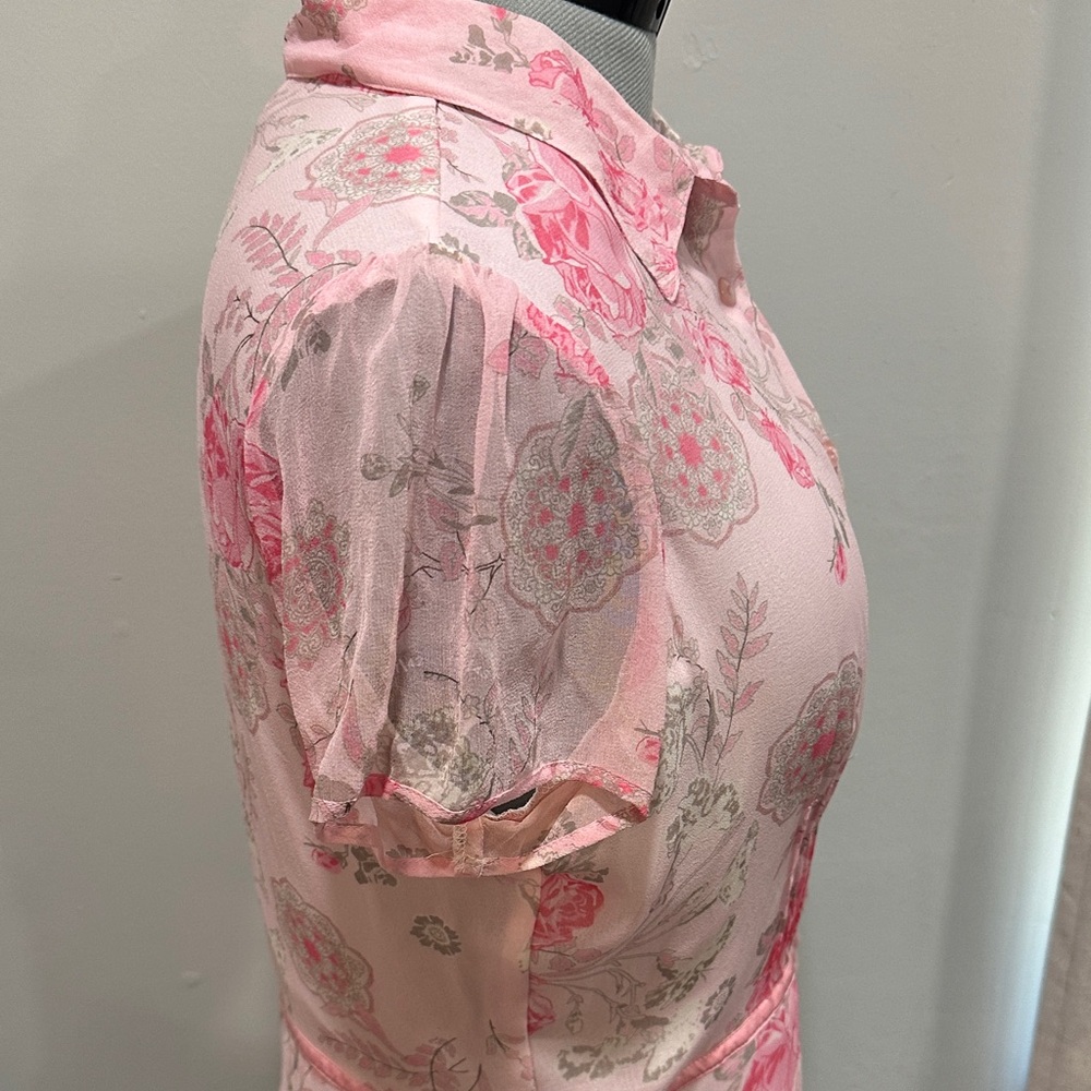 Y2K Worthington coquette Pink Floral Short Sleeve  10 silk sheer top fairy - Picture 2 of 8